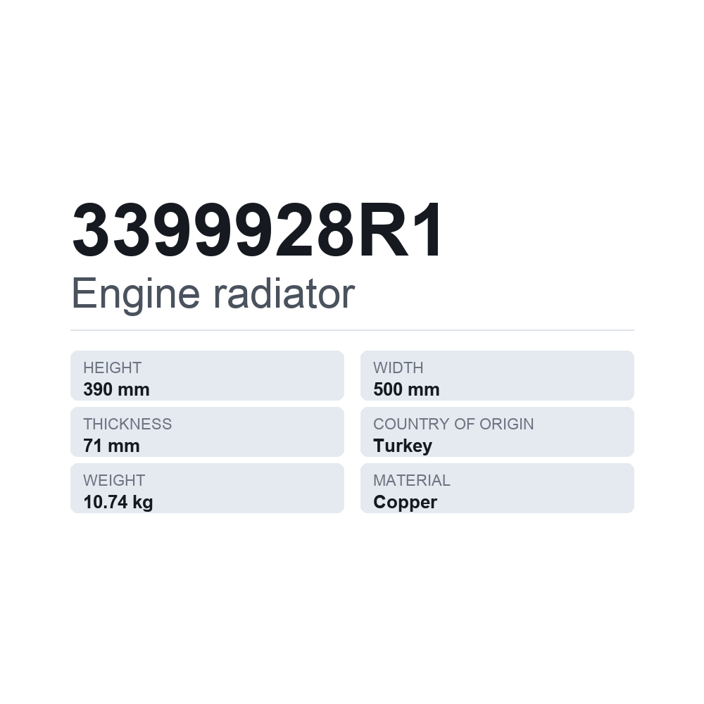 Motorkühler 3399928R1 — technisches Datenblatt