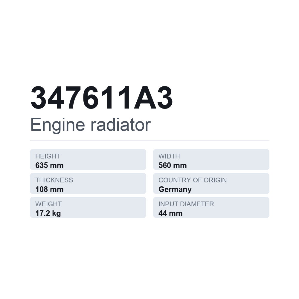 Motorkühler 347611A3 — technisches Datenblatt