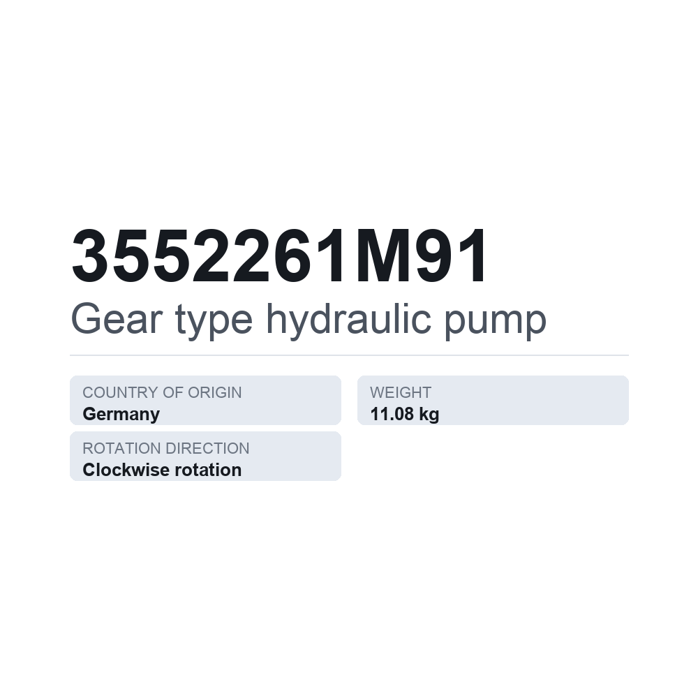 Hydraulinen hammaspyöräpumppu 3552261M91 — tekninen tietokortti