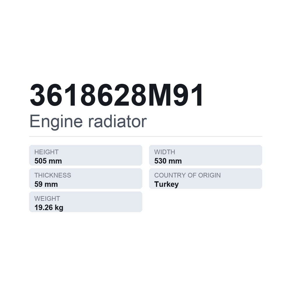 Køler, motorkøling 3618628M91 — teknisk datablad