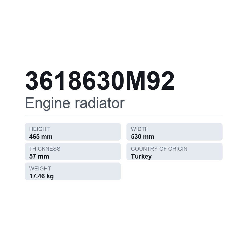 Køler, motorkøling 3618630M92 — teknisk datablad