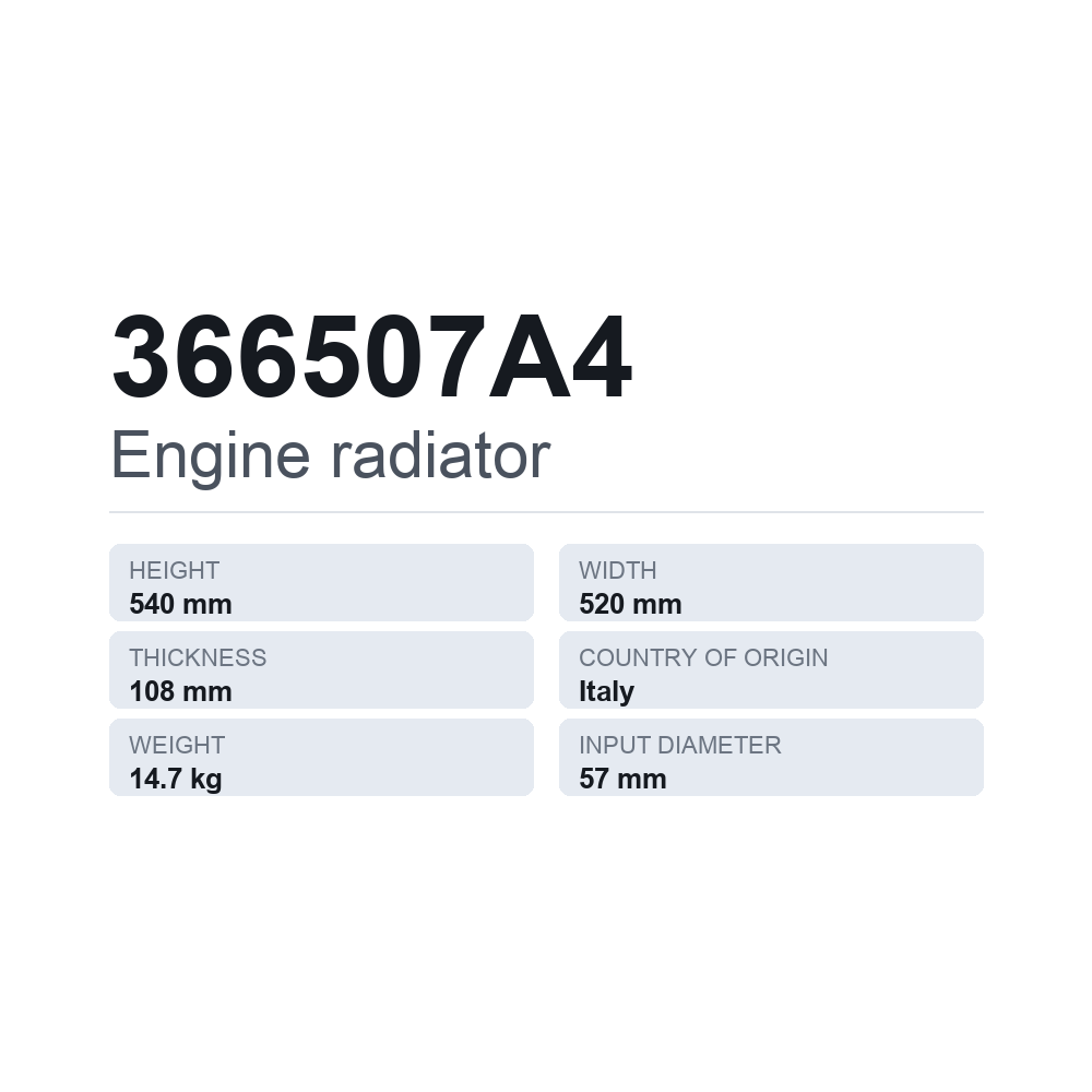 Kylare, motorkylning 366507A4 — tekniskt datablad
