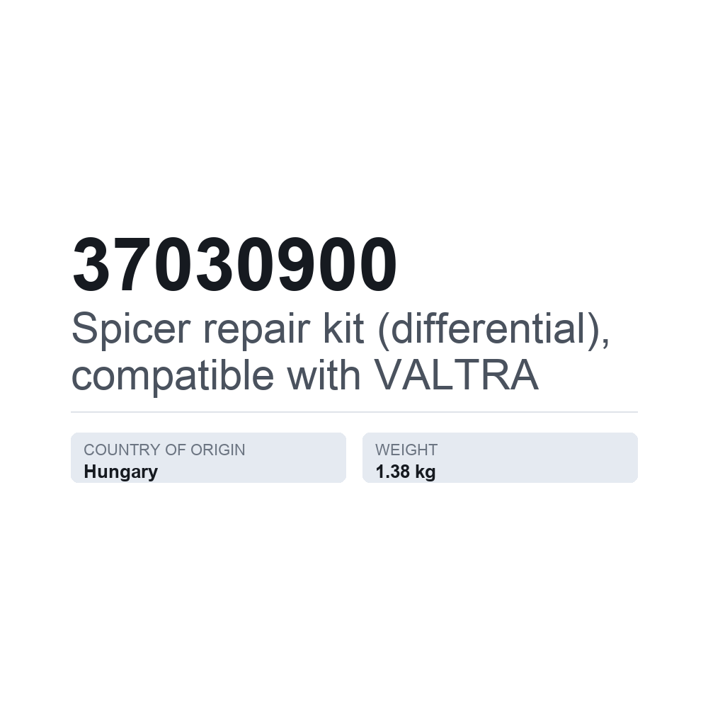 Spicer Reparatursatz (Differential), passend für VALTRA 37030900 — technisches Datenblatt