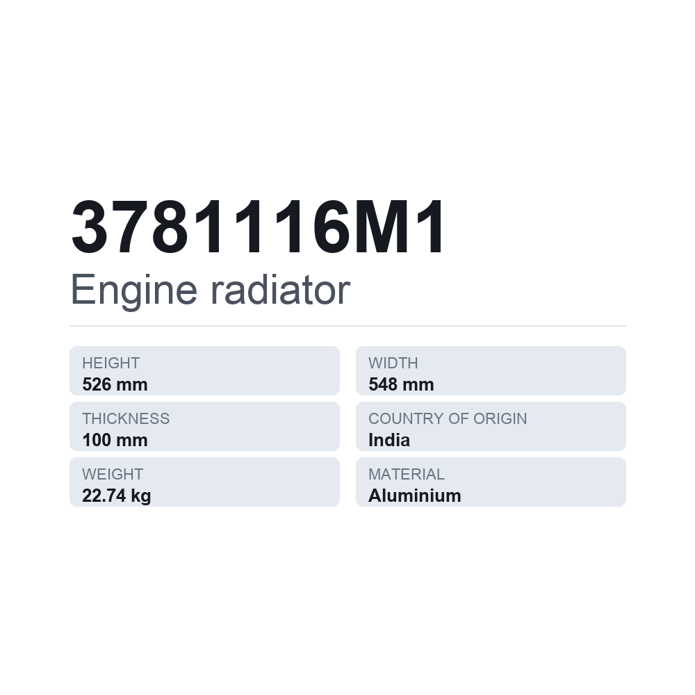 Køler, motorkøling 3781116M1 — teknisk datablad