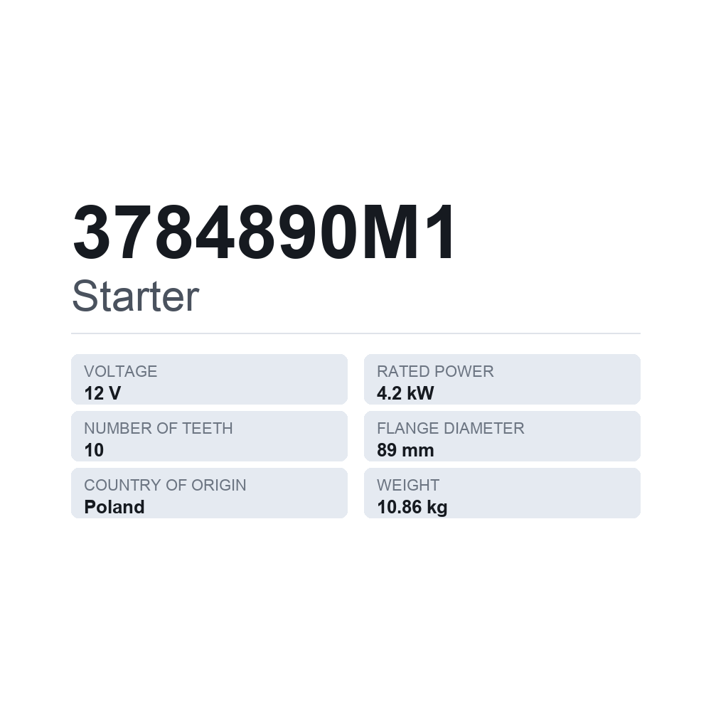 Anlasser 3784890M1 — technisches Datenblatt
