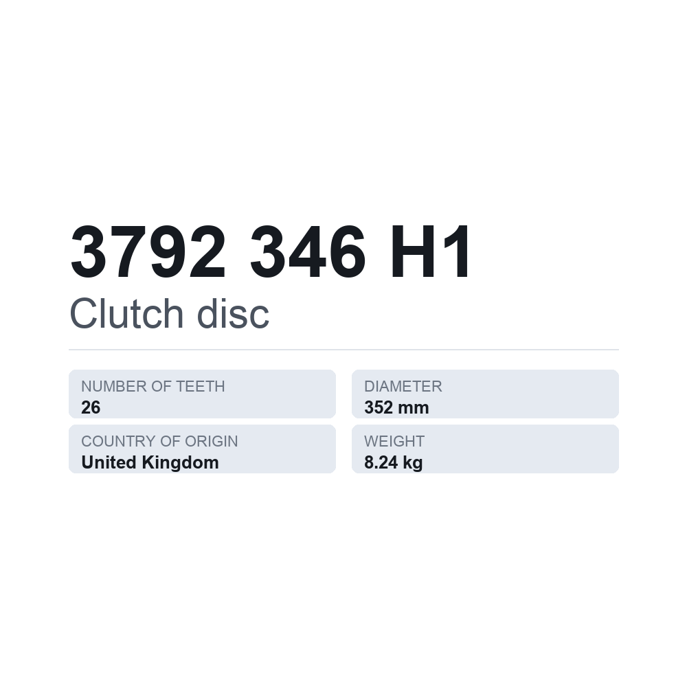 Kupplungsscheibe 3792 346 H1 — technisches Datenblatt