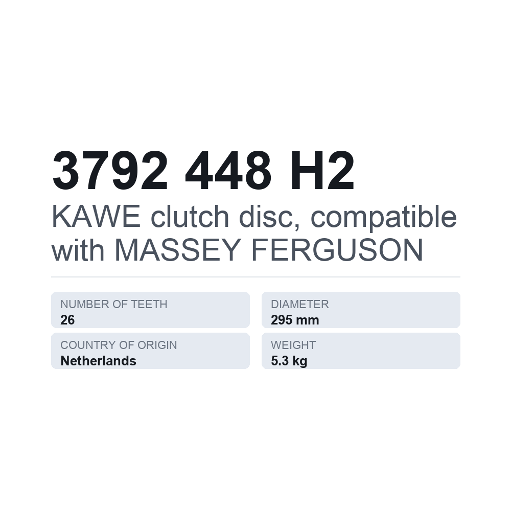 KAWE koblingsplade, passer til MASSEY FERGUSON 3792 448 H2 — teknisk datablad
