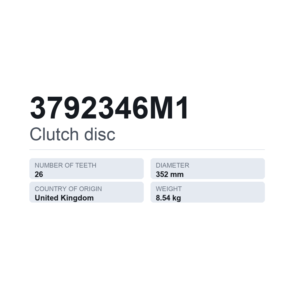 Kupplungsscheibe 3792346M1 — technisches Datenblatt