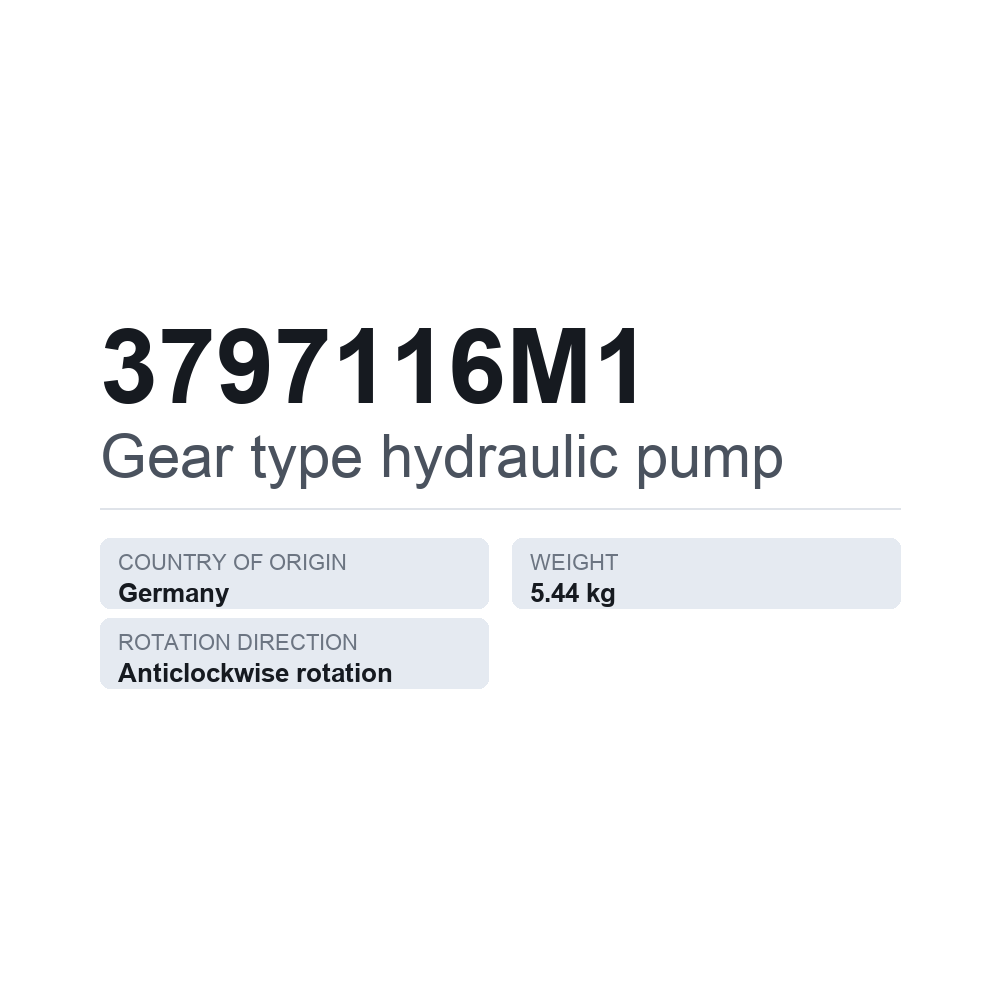 Hydraulische Zahnradpumpe 3797116M1 — technisches Datenblatt