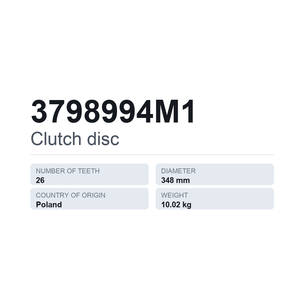 Kupplungsscheibe 3798994M1 — technisches Datenblatt