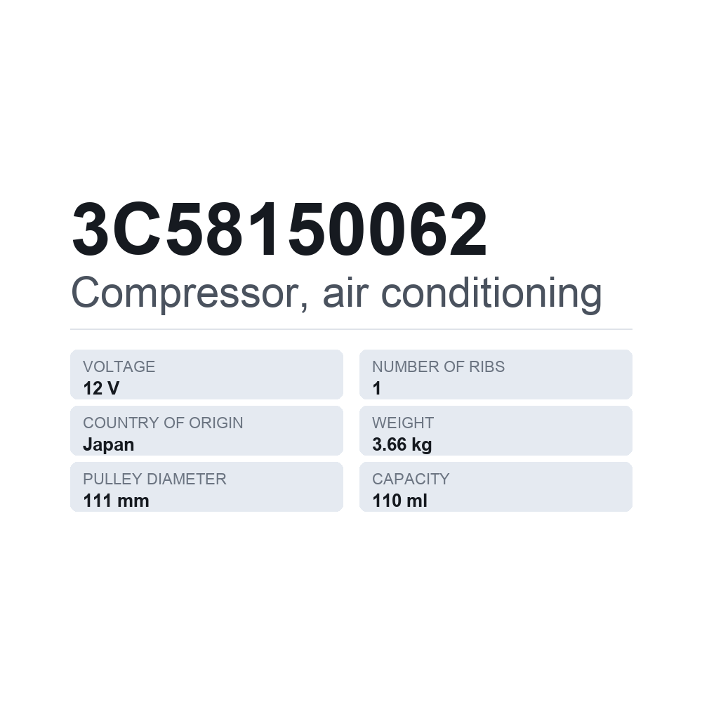 AC-kompressor 3C58150062 — tekniskt datablad