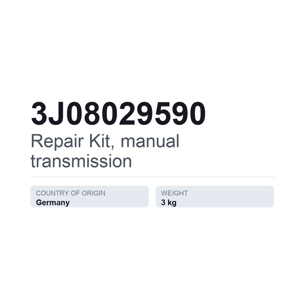Reparationssæt, manuel gearkasse 3J08029590 — teknisk datablad