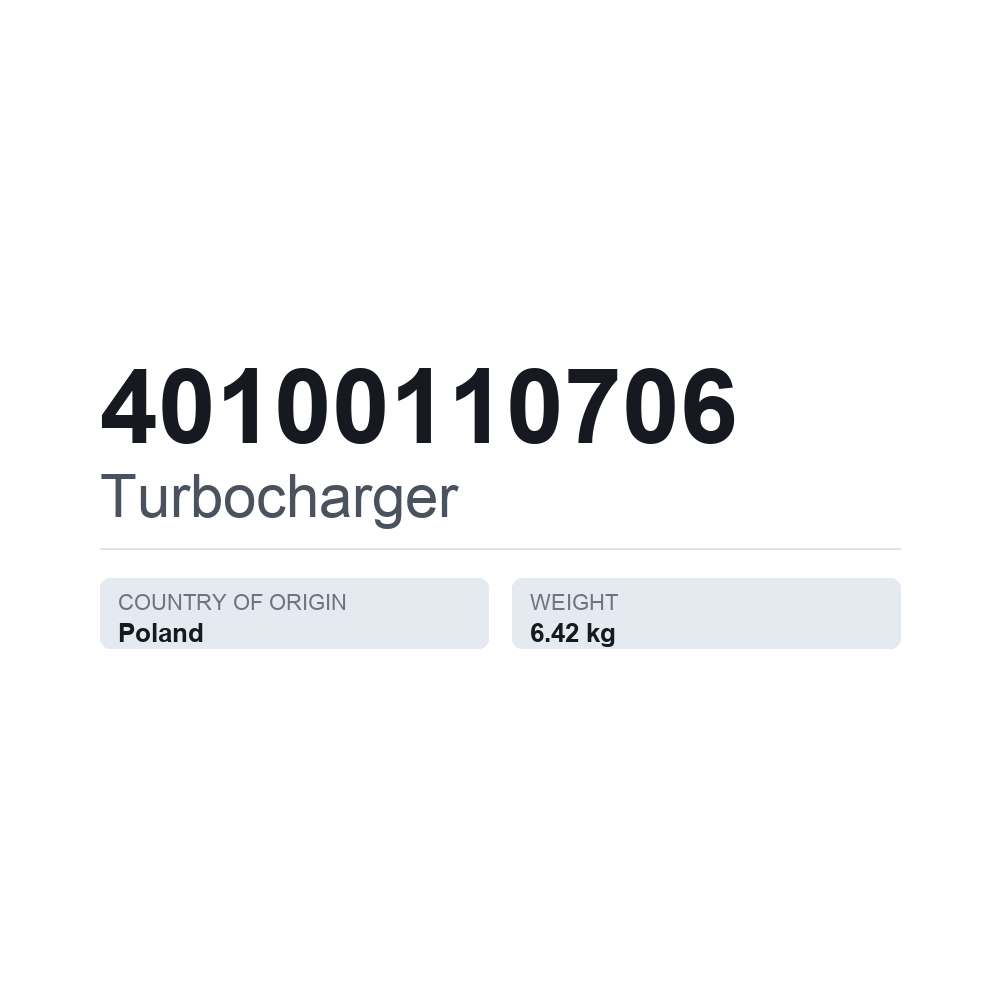 Turboahdin 40100110706 — tekninen tietokortti