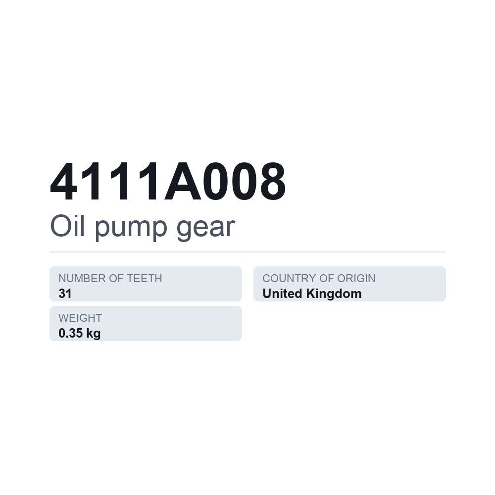 Tandhjul, oliepumpe 4111A008 — teknisk datablad
