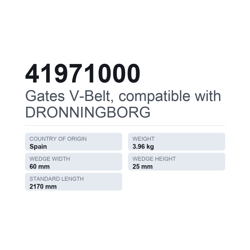 Gates kilerem, passer til DRONNINGBORG 41971000 — teknisk datablad