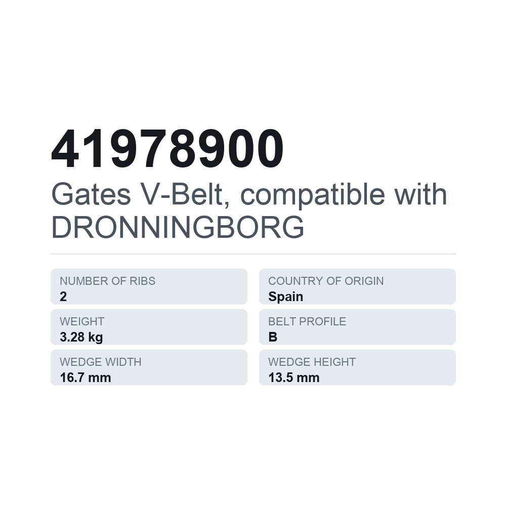 Gates V-Belt, compatible with DRONNINGBORG 41978900 — technical data card