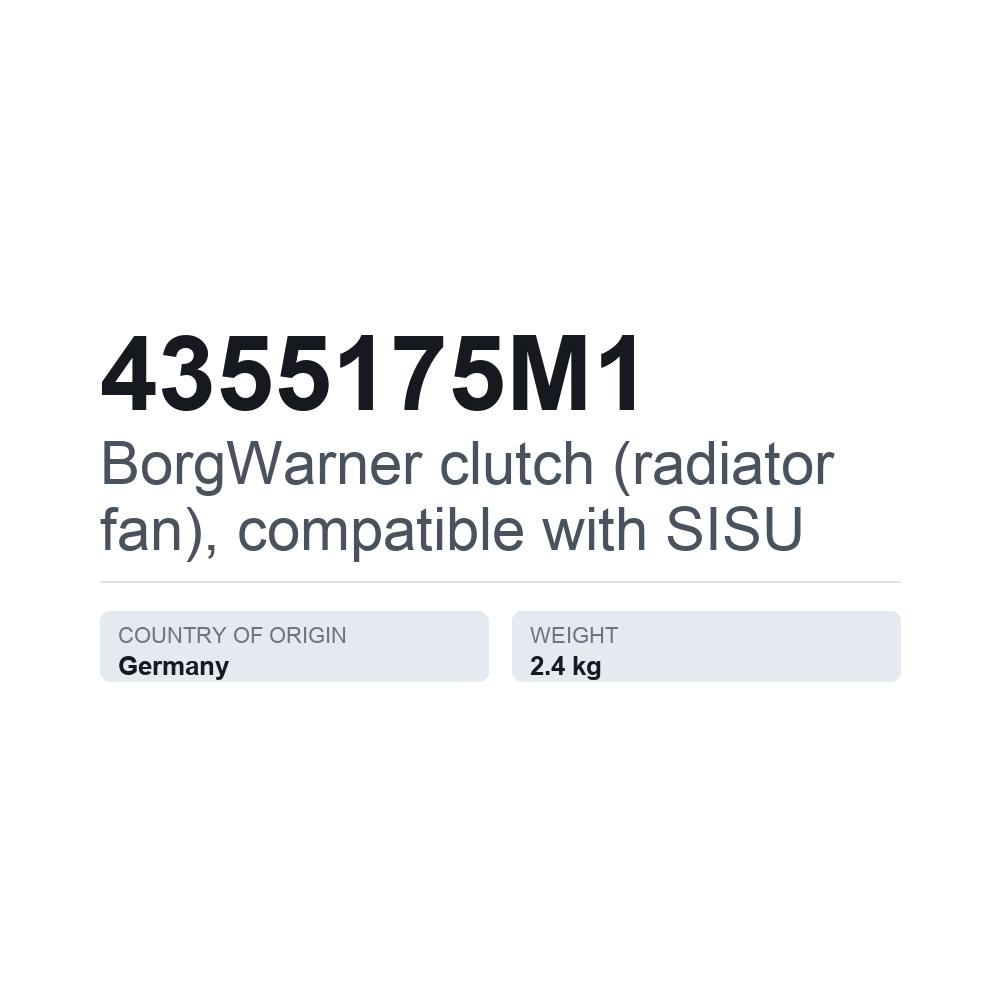 BorgWarner Kupplung (Kühlerlüfter), passend für SISU 4355175M1 — technisches Datenblatt