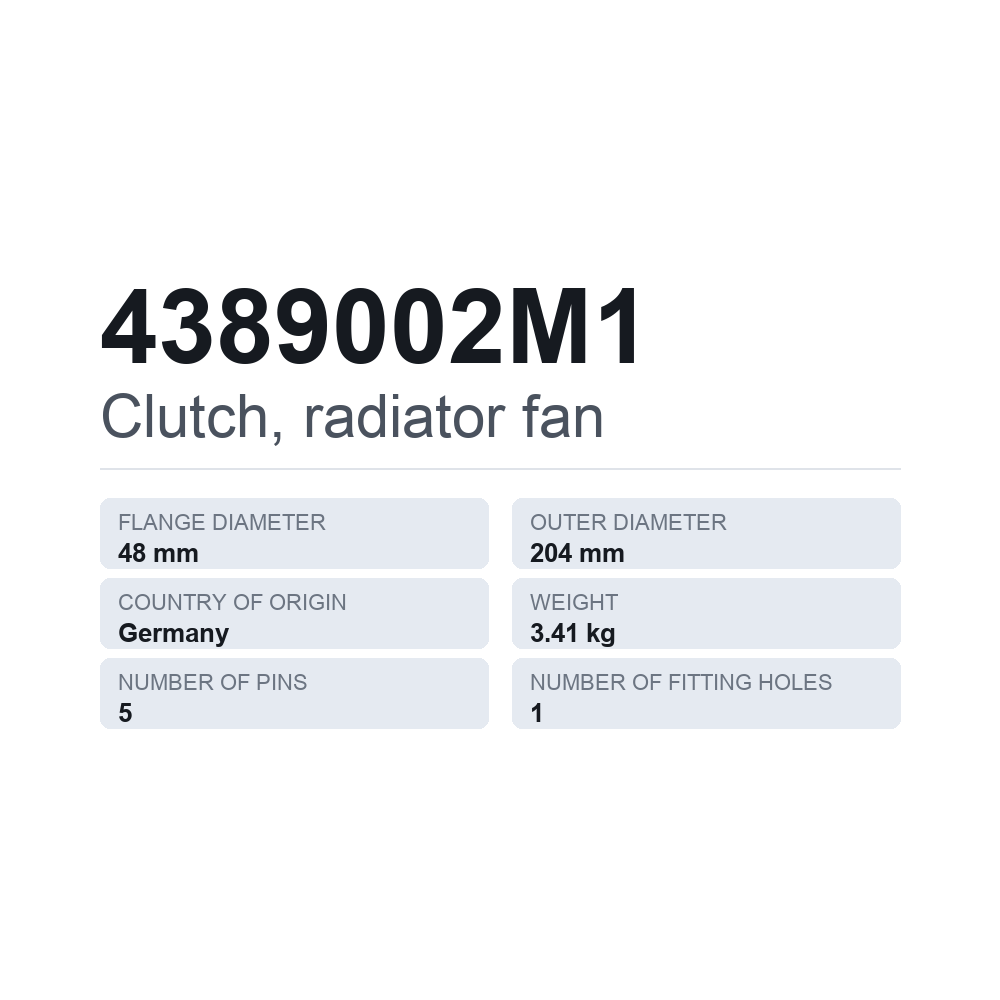 Kobling, køleventilator 4389002M1 — teknisk datablad