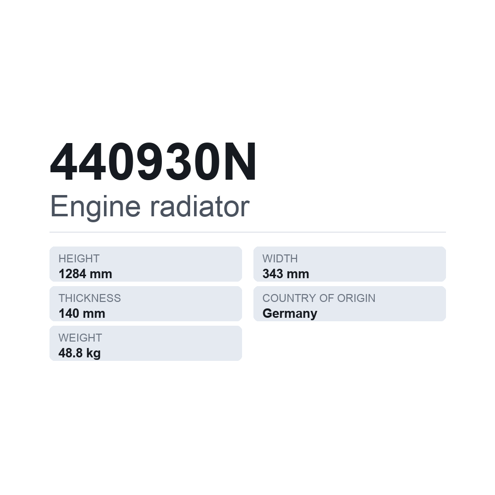 Motorkühler 440930N — technisches Datenblatt