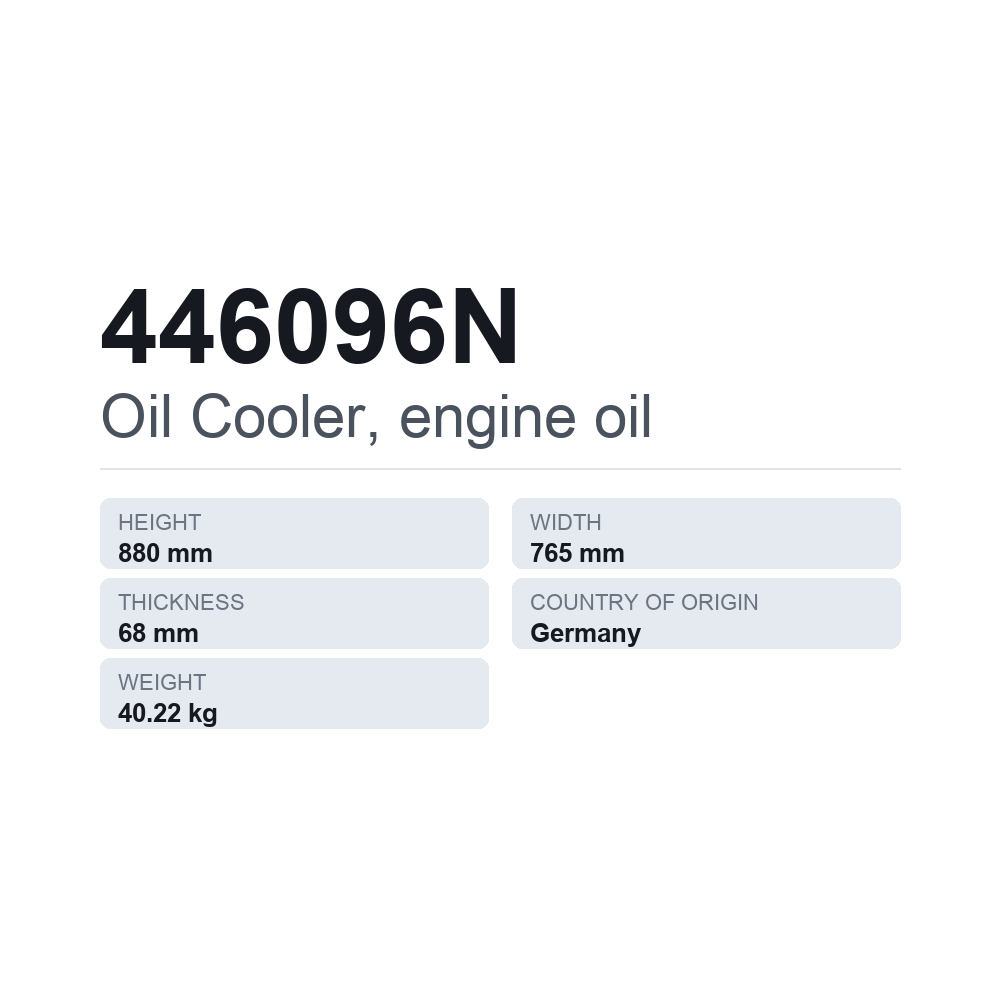 Oliekøler, motorolie 446096N — teknisk datablad