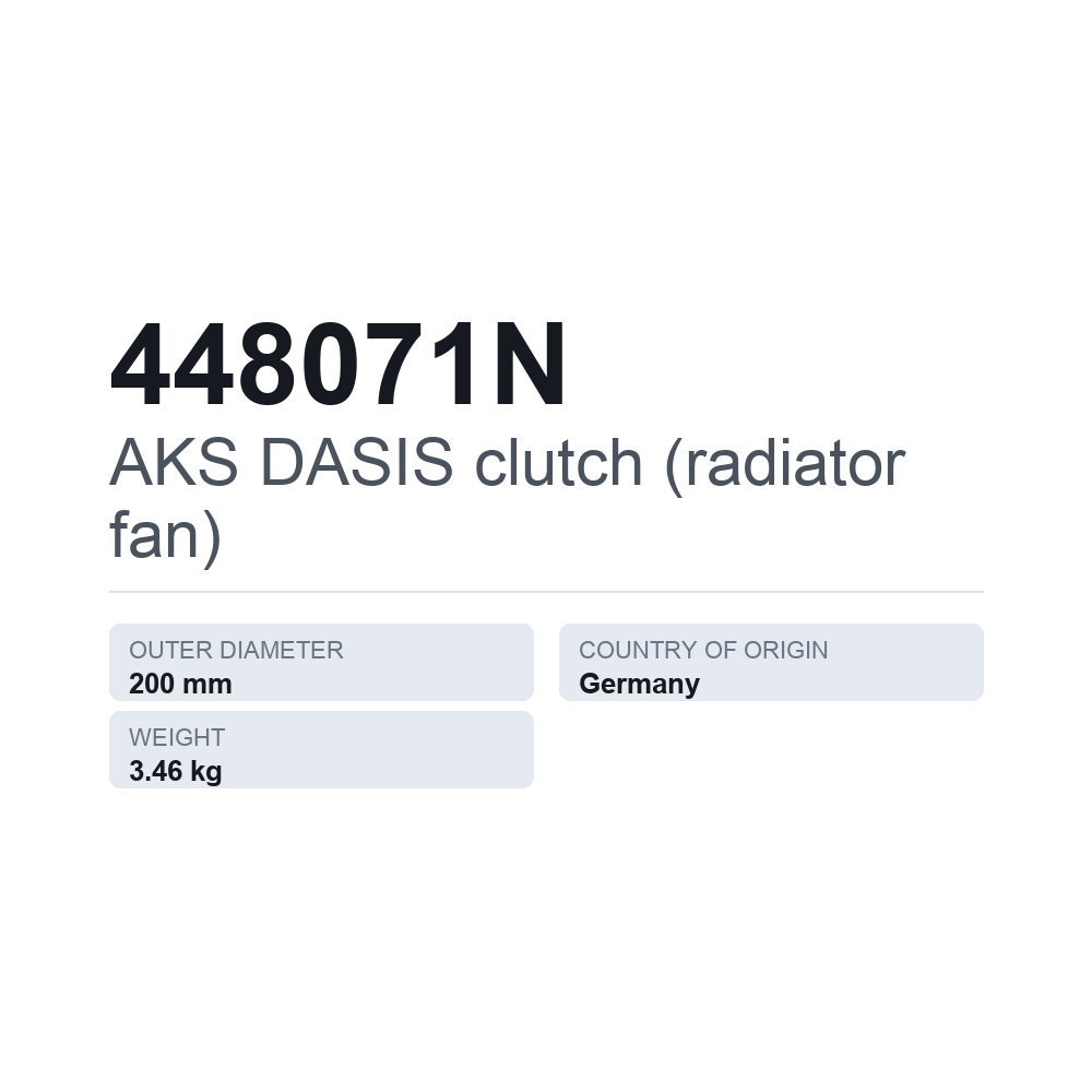 AKS DASIS koppling (kylfläkt) 448071N — tekniskt datablad