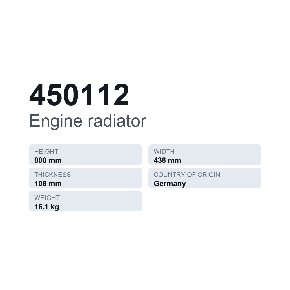 Motorkühler 450112 — technisches Datenblatt