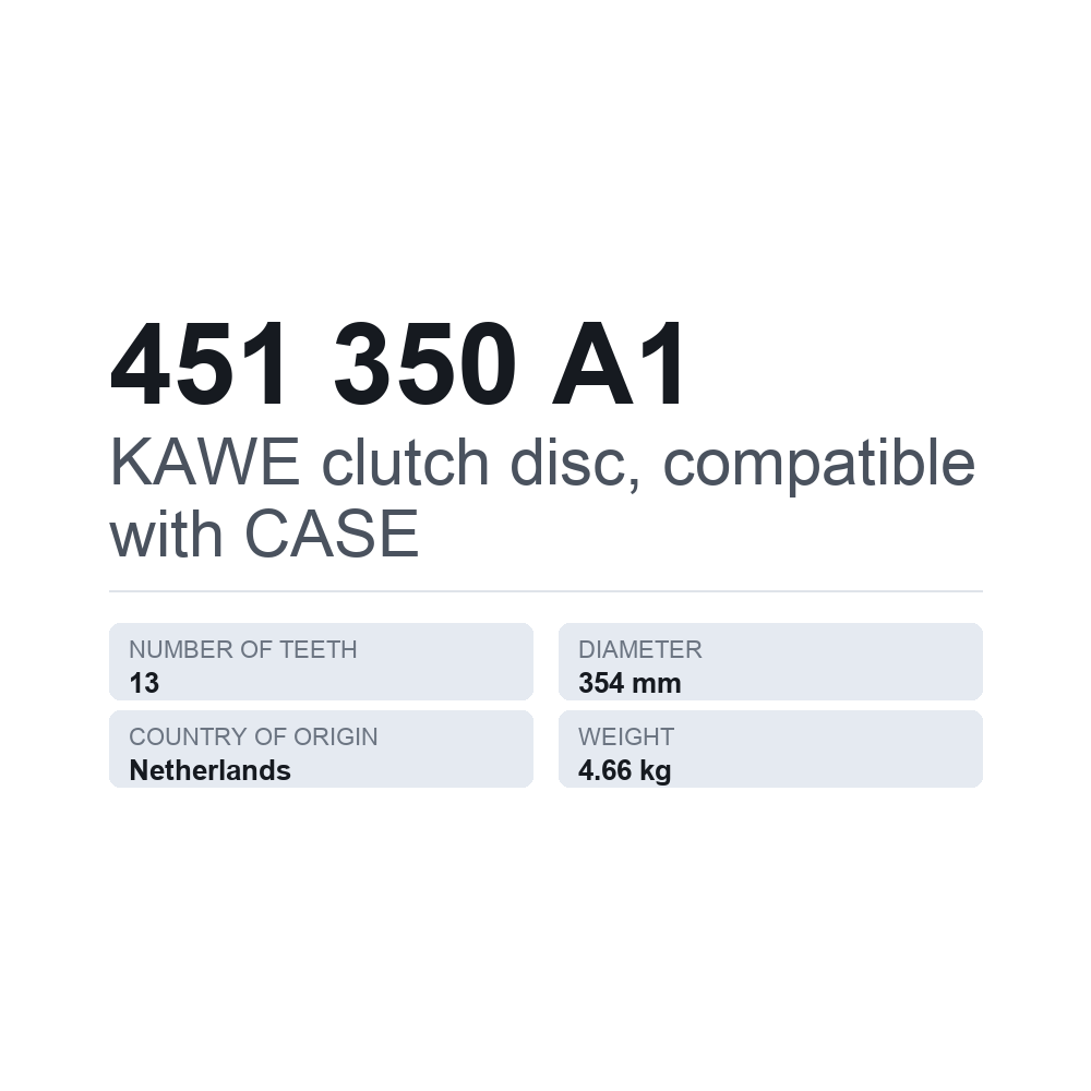 KAWE koblingsplade, passer til CASE 451 350 A1 — teknisk datablad