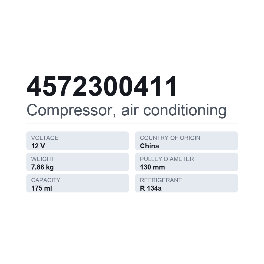 AC-kompressor 4572300411 — tekniskt datablad