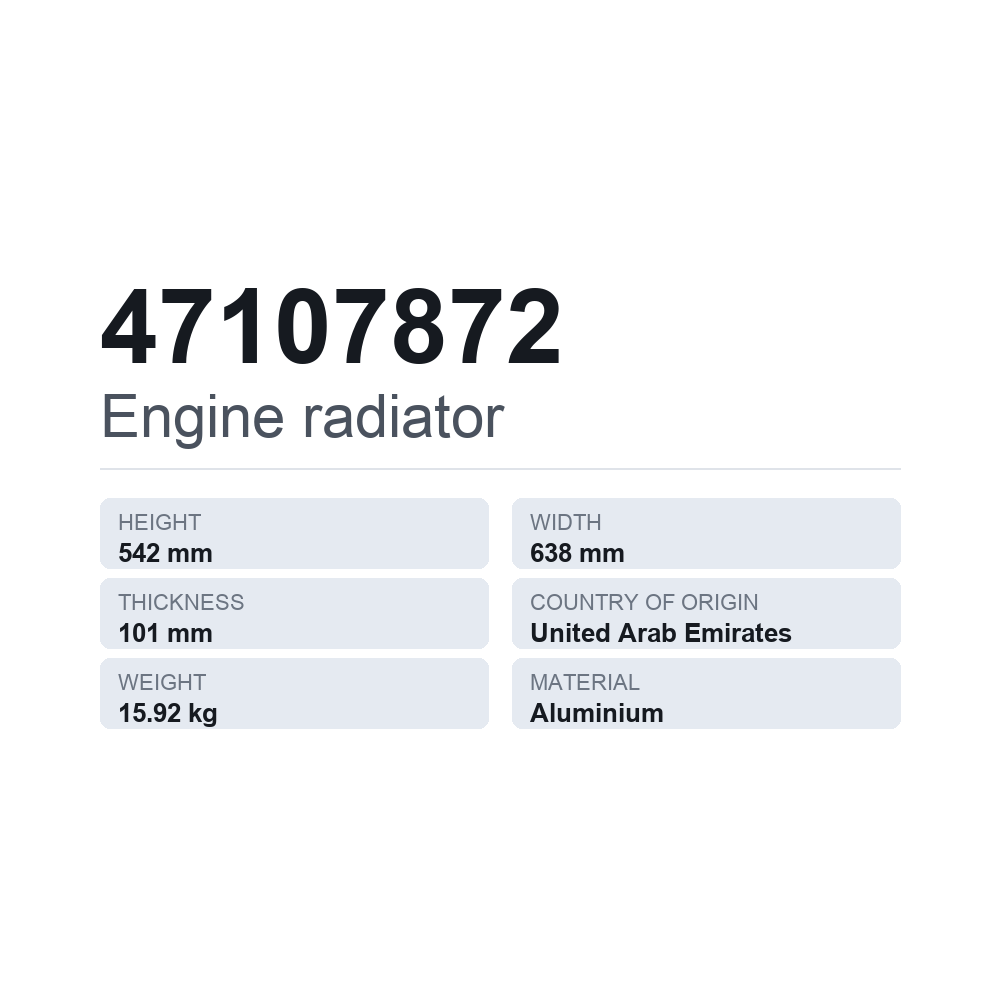 Motorkühler 47107872 — technisches Datenblatt