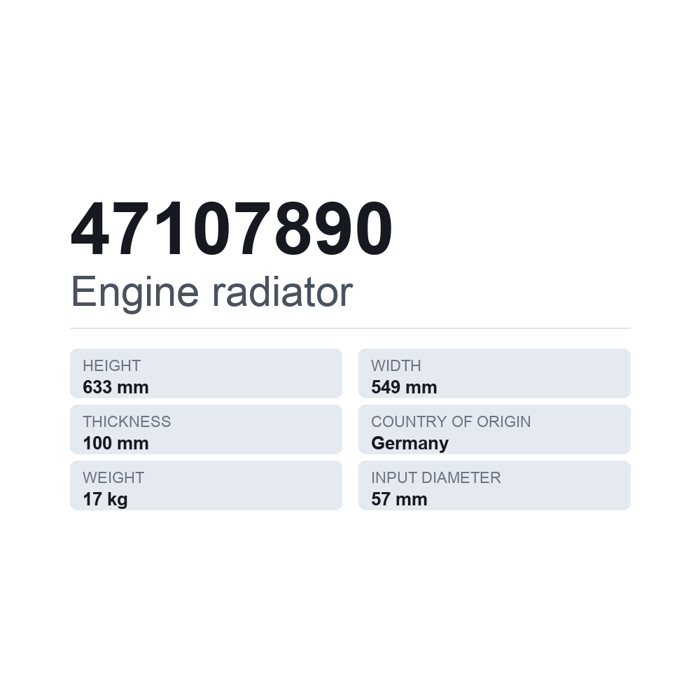 Motorkühler 47107890 — technisches Datenblatt