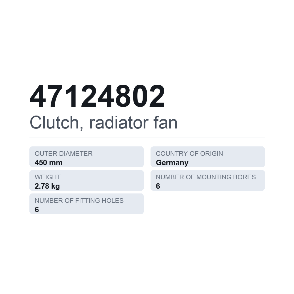 Kupplung, Kühlerlüfter 47124802 — technisches Datenblatt