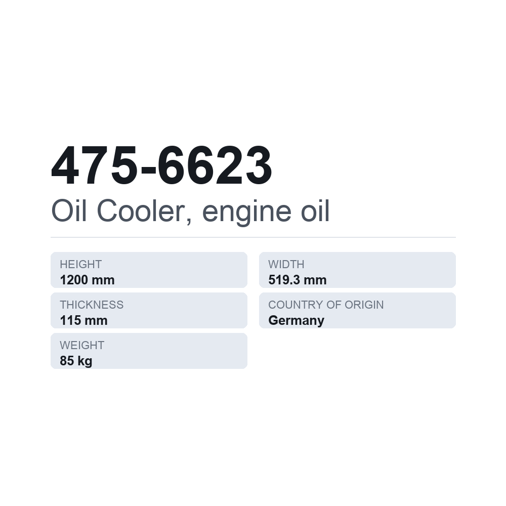 Ölkühler, Motoröl 475-6623 — technisches Datenblatt
