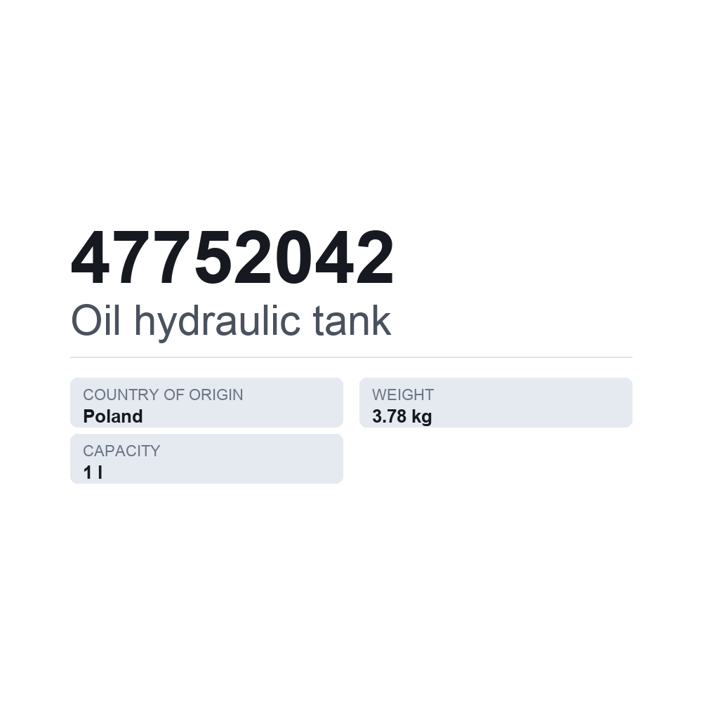 Hydrauliköltank 47752042 — technisches Datenblatt