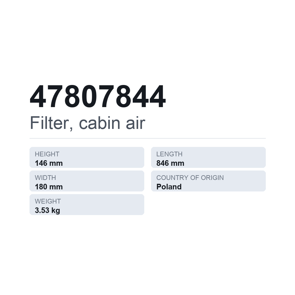 Innenraumfilter 47807844 — technisches Datenblatt