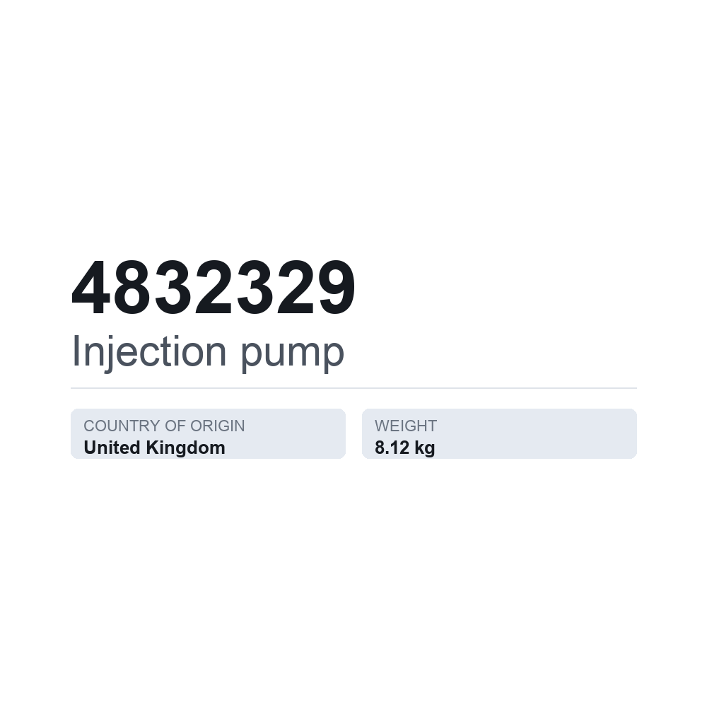 Indsprøjtningspumpe 4832329 — teknisk datablad