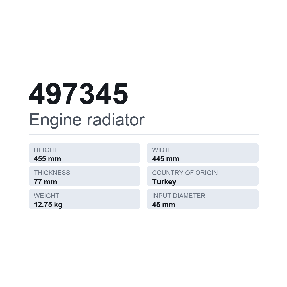 Motorkühler 497345 — technisches Datenblatt