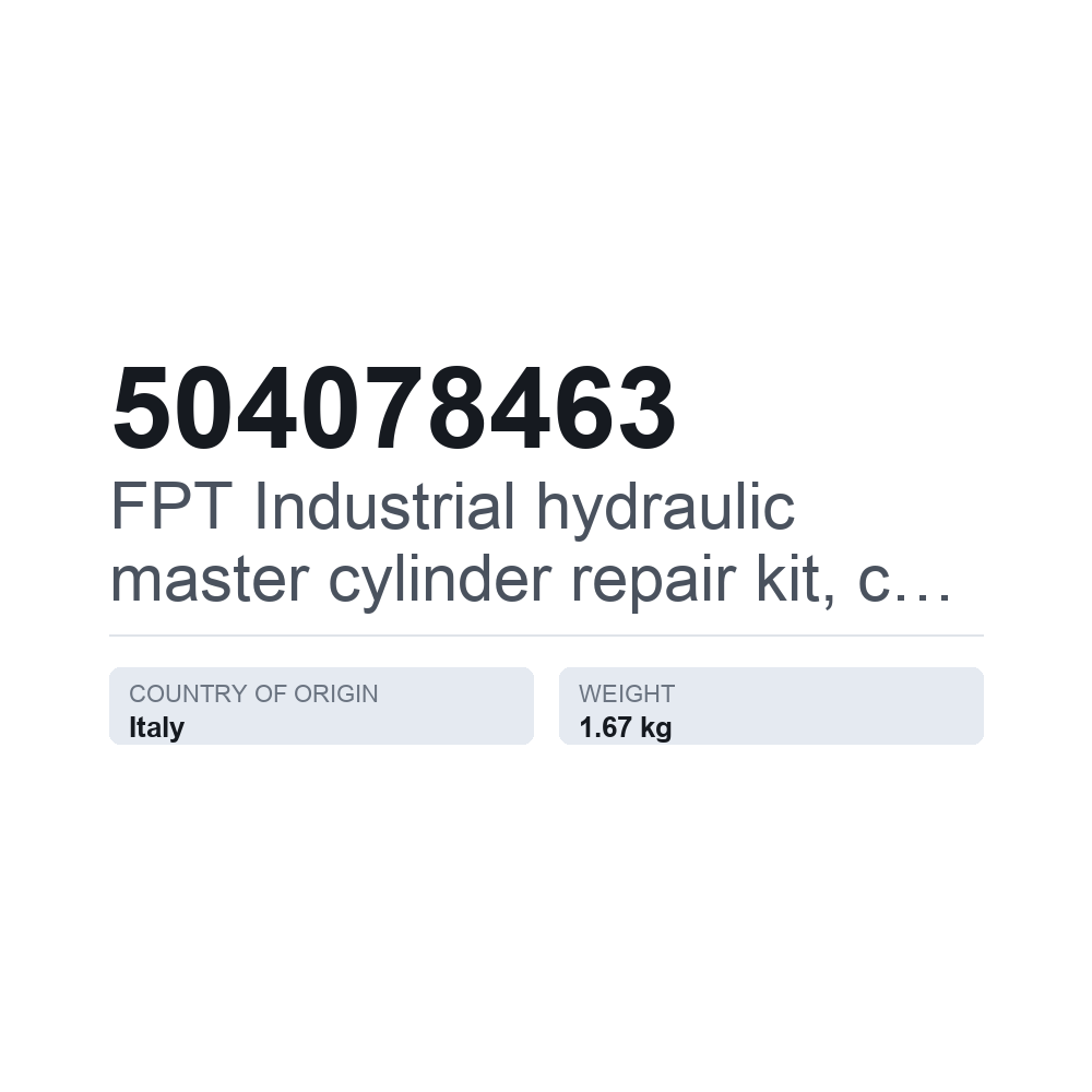 FPT Industrial reparationssats (hydraulisk huvudcylinder), passar till CNH 504078463 — tekniskt datablad