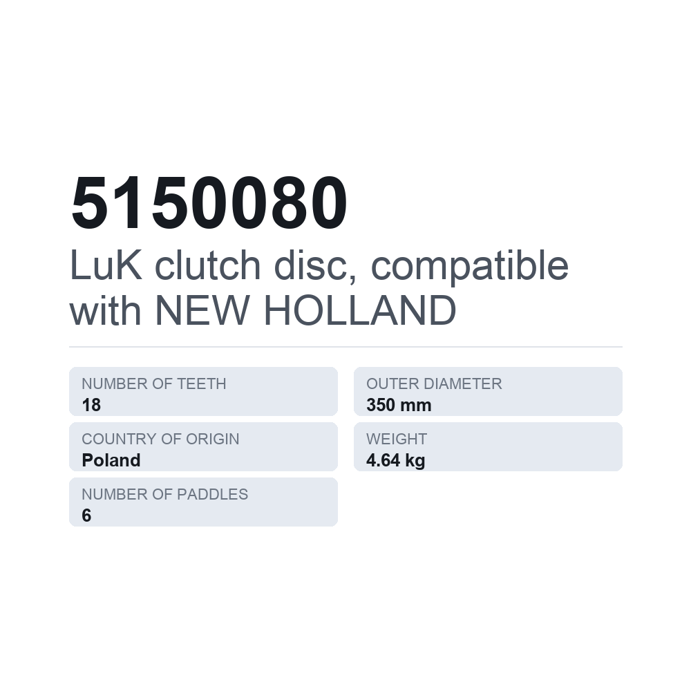 LuK sankabos diskas, tinka NEW HOLLAND 5150080 — techninių duomenų kortelė