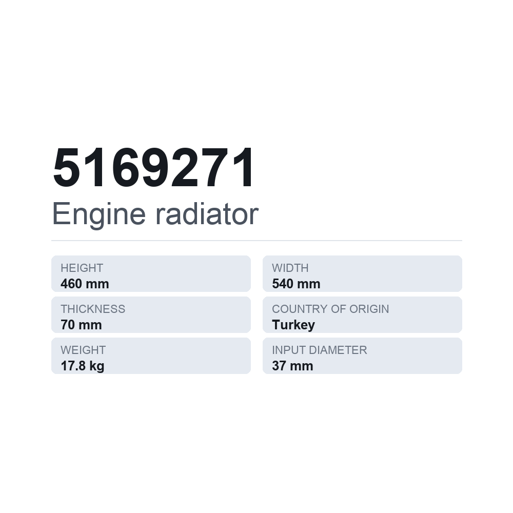 Køler, motorkøling 5169271 — teknisk datablad