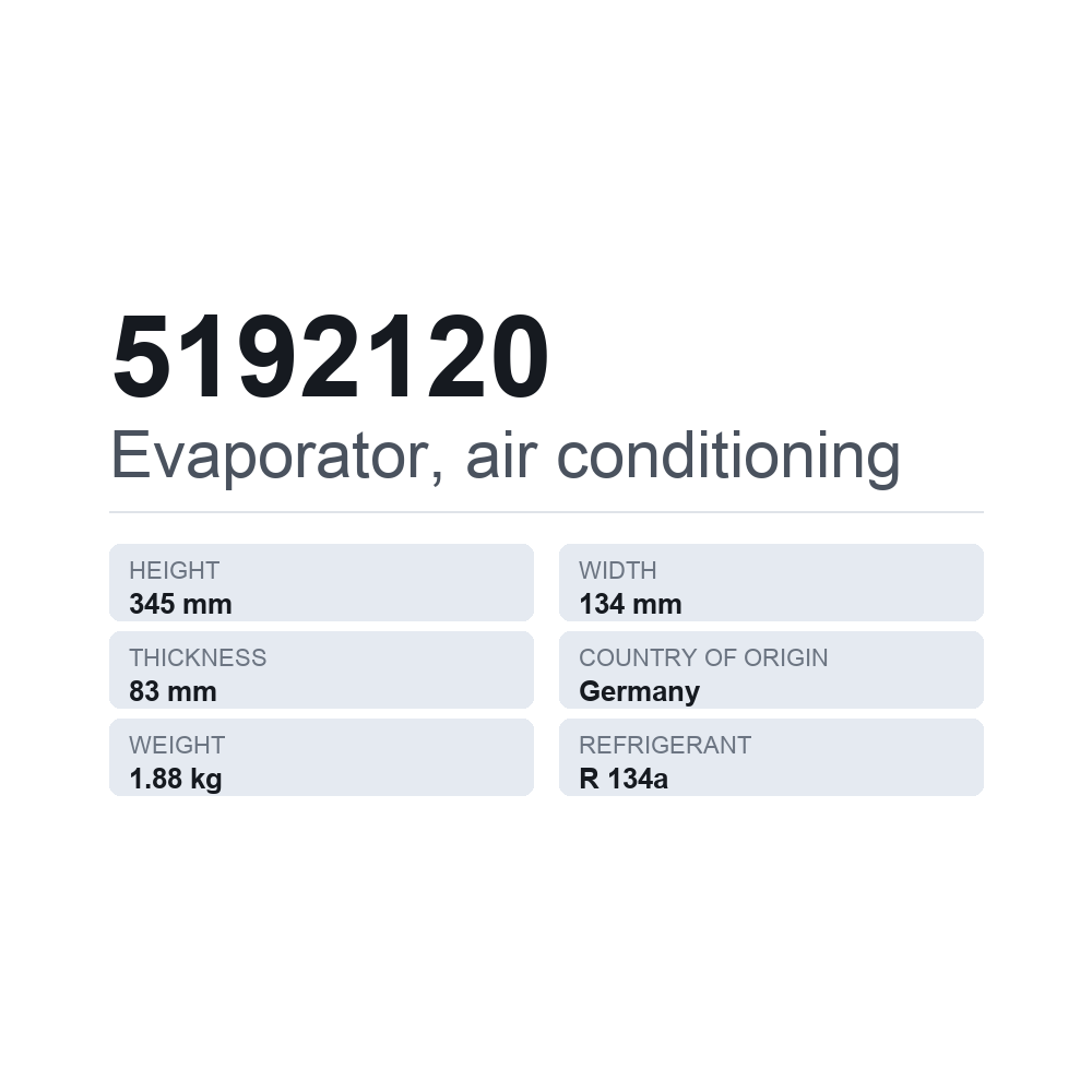 Verdampfer, Klimaanlage 5192120 — technisches Datenblatt