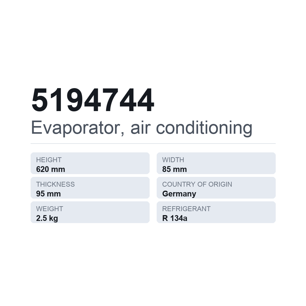 Verdampfer, Klimaanlage 5194744 — technisches Datenblatt