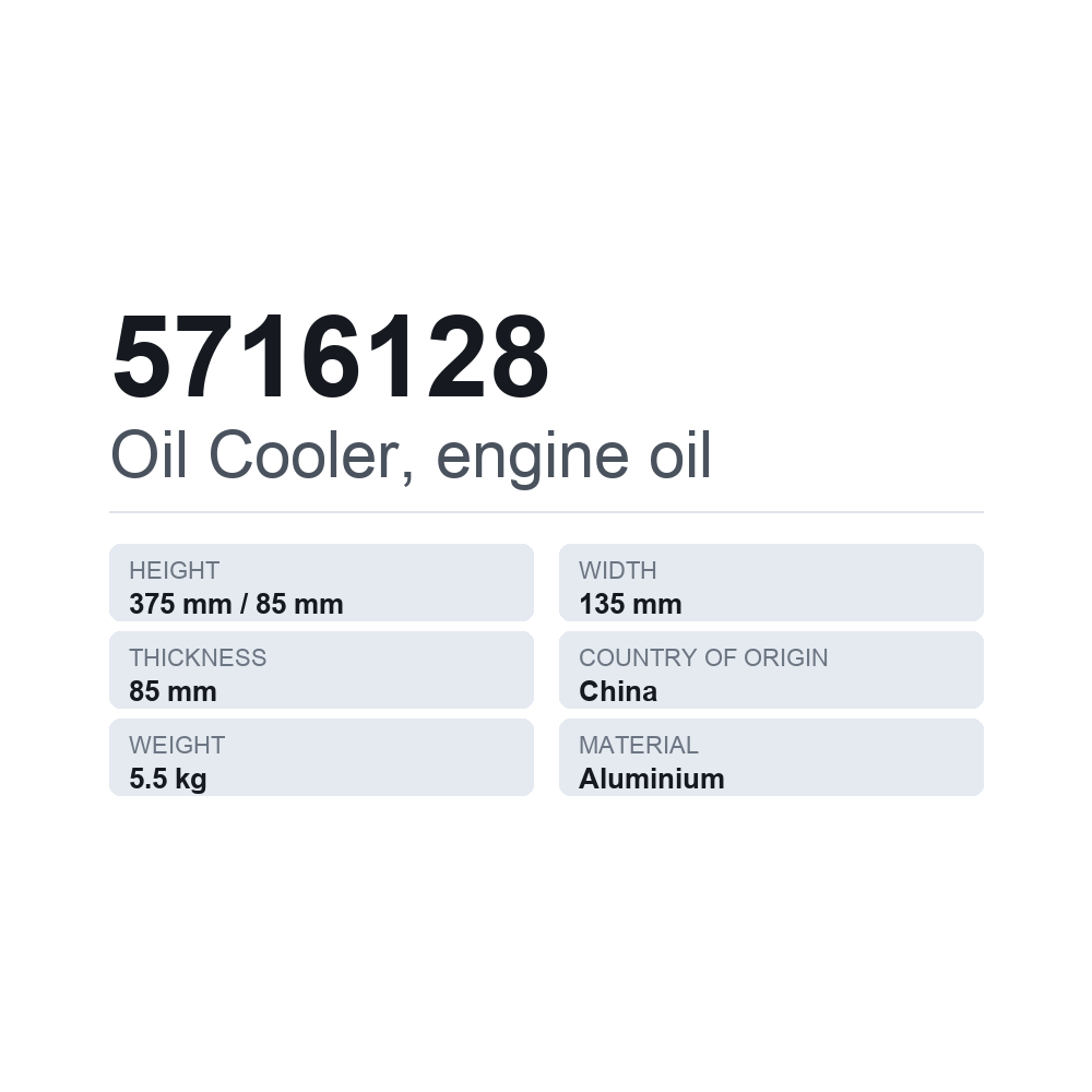 Ölkühler, Motoröl 5716128 — technisches Datenblatt