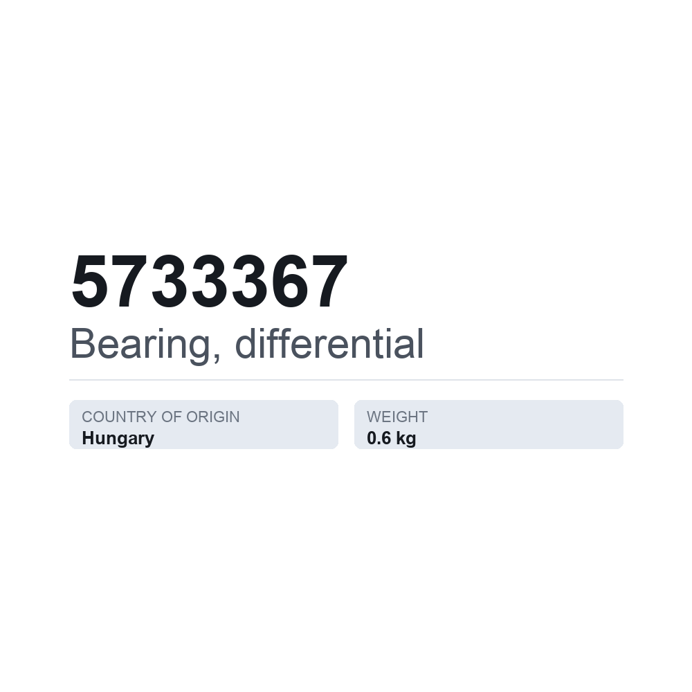 Lager, differential 5733367 — tekniskt datablad