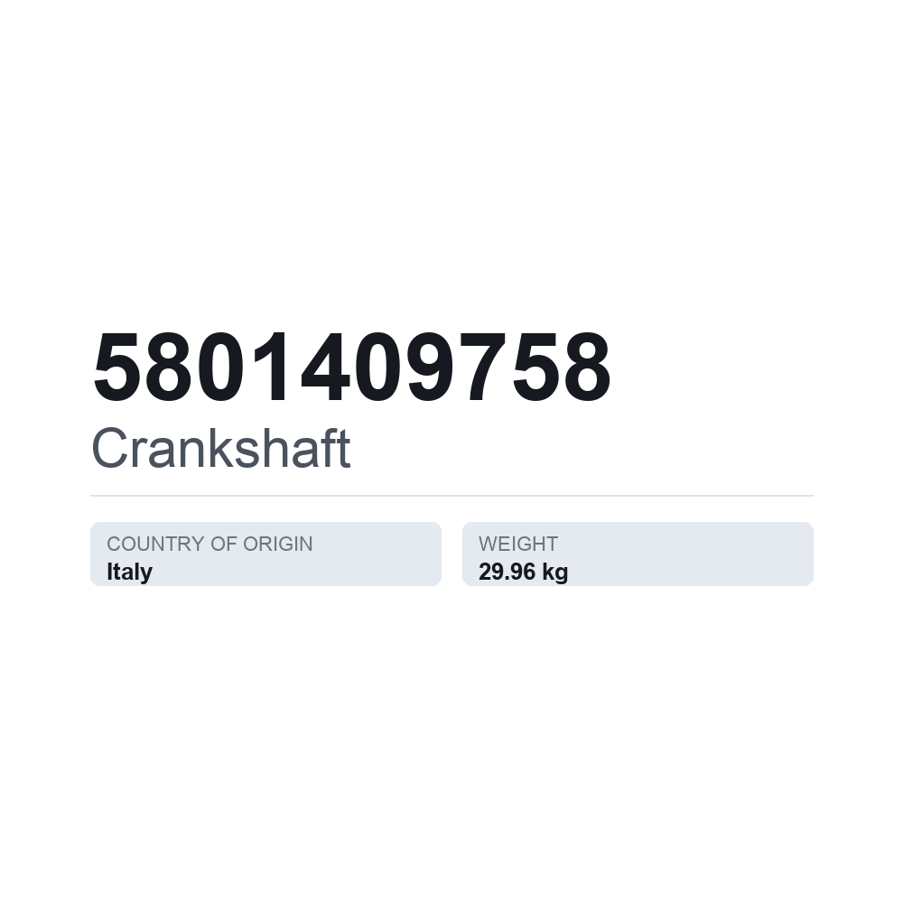 Kampiakseli 5801409758 — tekninen tietokortti