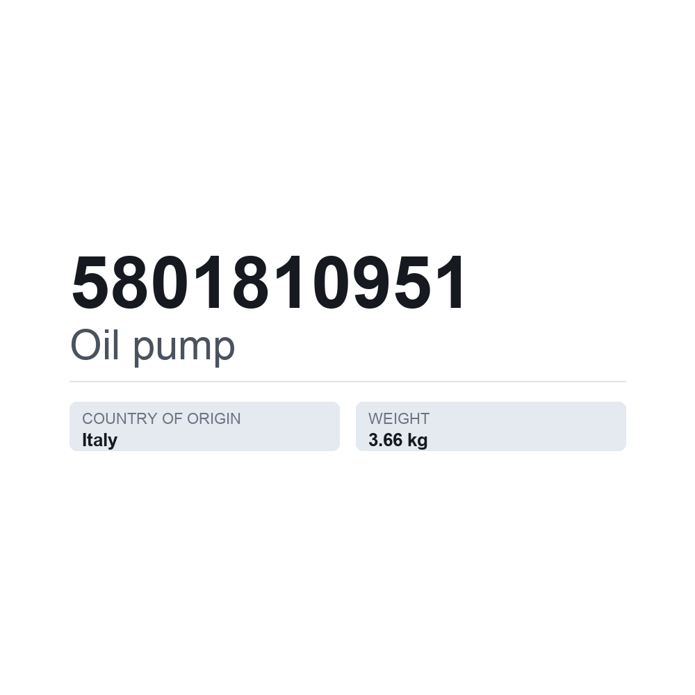Oljepump 5801810951 — tekniskt datablad