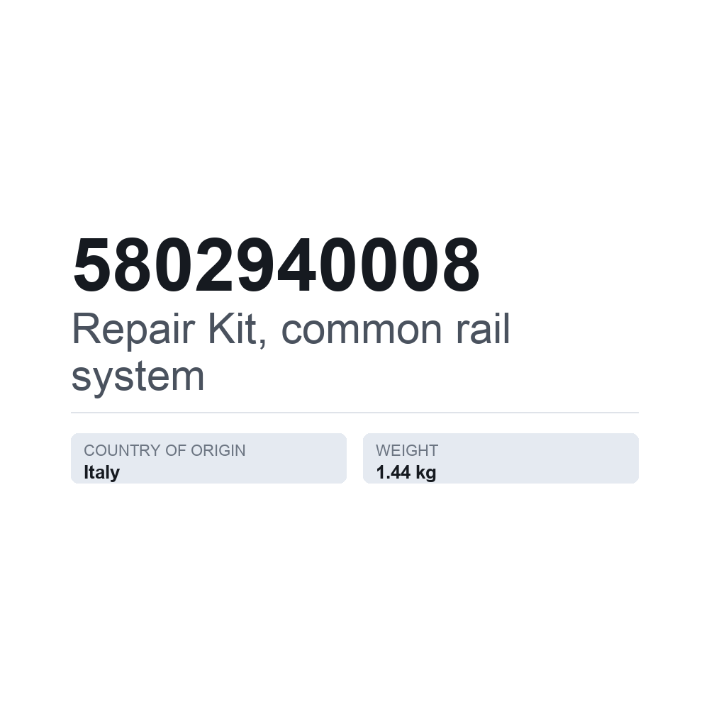 Reparationssæt, Common Rail-system 5802940008 — teknisk datablad