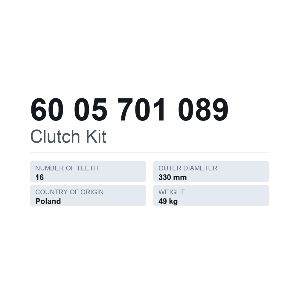 Kytkinsarja 60 05 701 089 — tekninen tietokortti