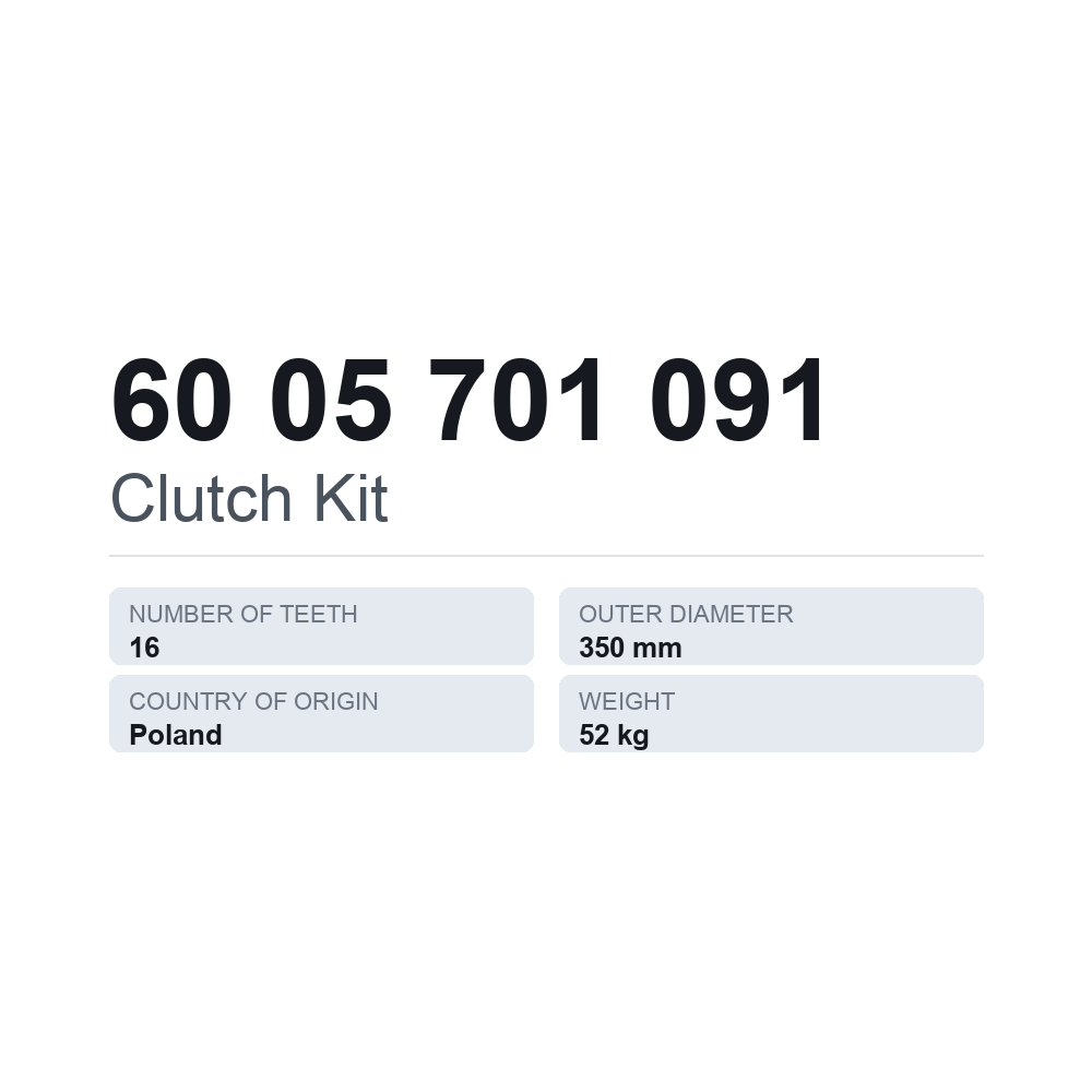 Kytkinsarja 60 05 701 091 — tekninen tietokortti