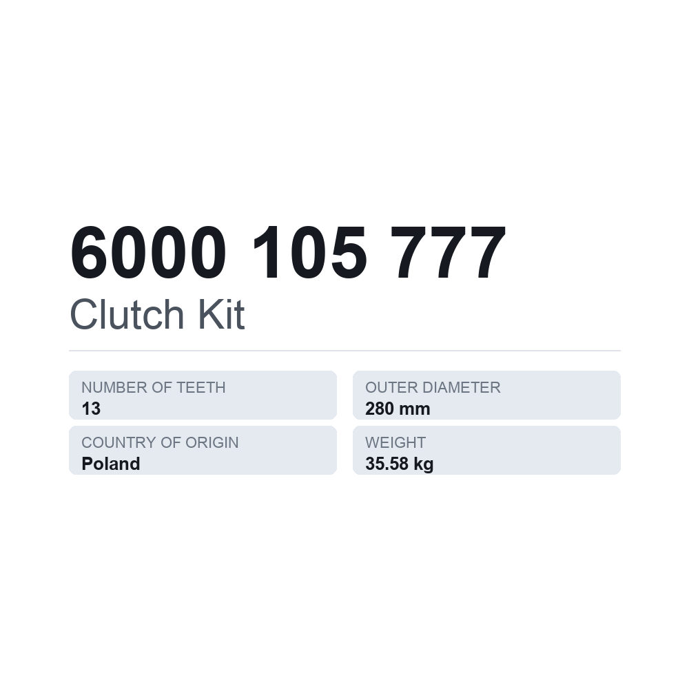 Kytkinsarja 6000 105 777 — tekninen tietokortti