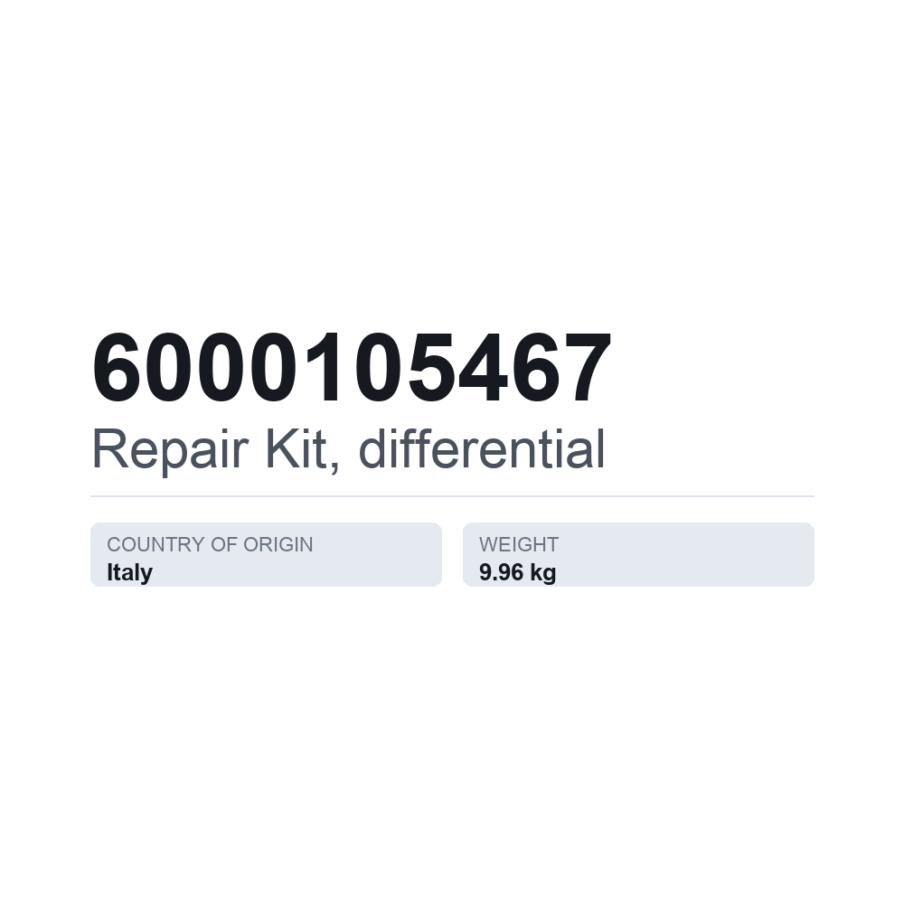 Reparationssats, differential 6000105467 — tekniskt datablad